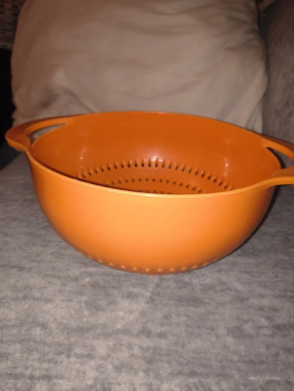 Vintage Orange Plastic Colander with Handles - Home Kitchen